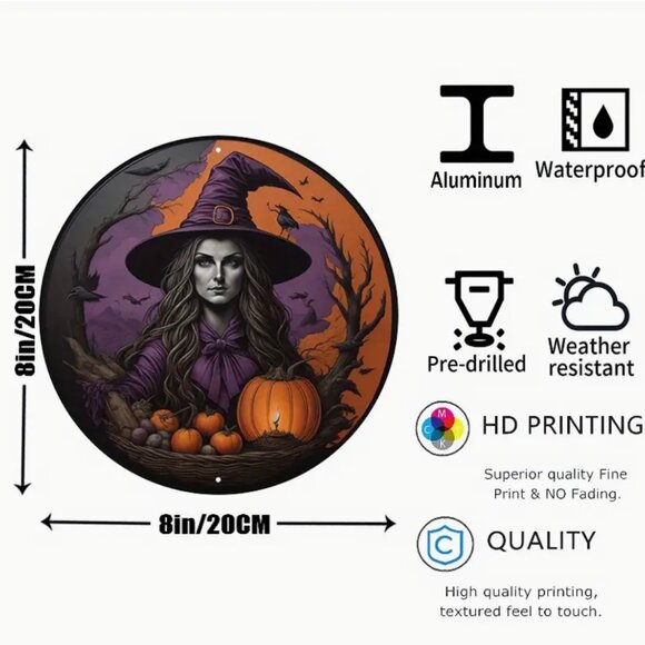1pc 8x8inch, Aluminum Sign, Autumn Witch, Welcome Wreath Sign - Picture 2 of 2